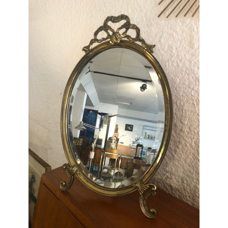 Vintage brass table mirror