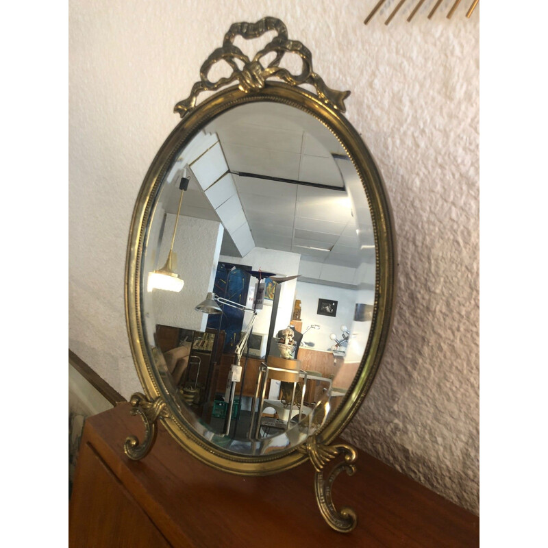 Vintage brass table mirror