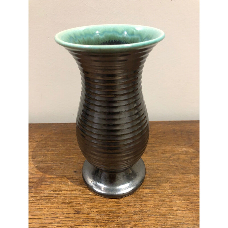 Vaso vintage nero e verde di Saint Clément, 1950