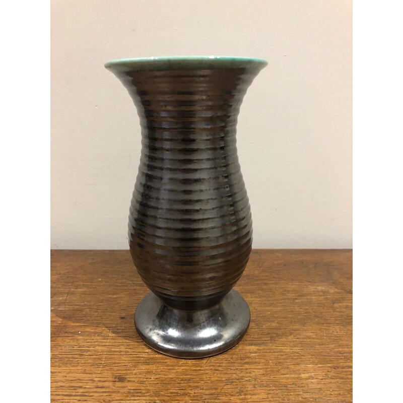Vase vintage en noir et vert de Saint Clément, 1950