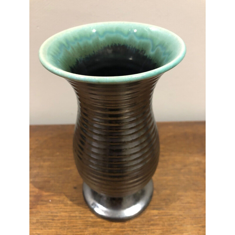 Vintage black and green vase by Saint Clement, 1950