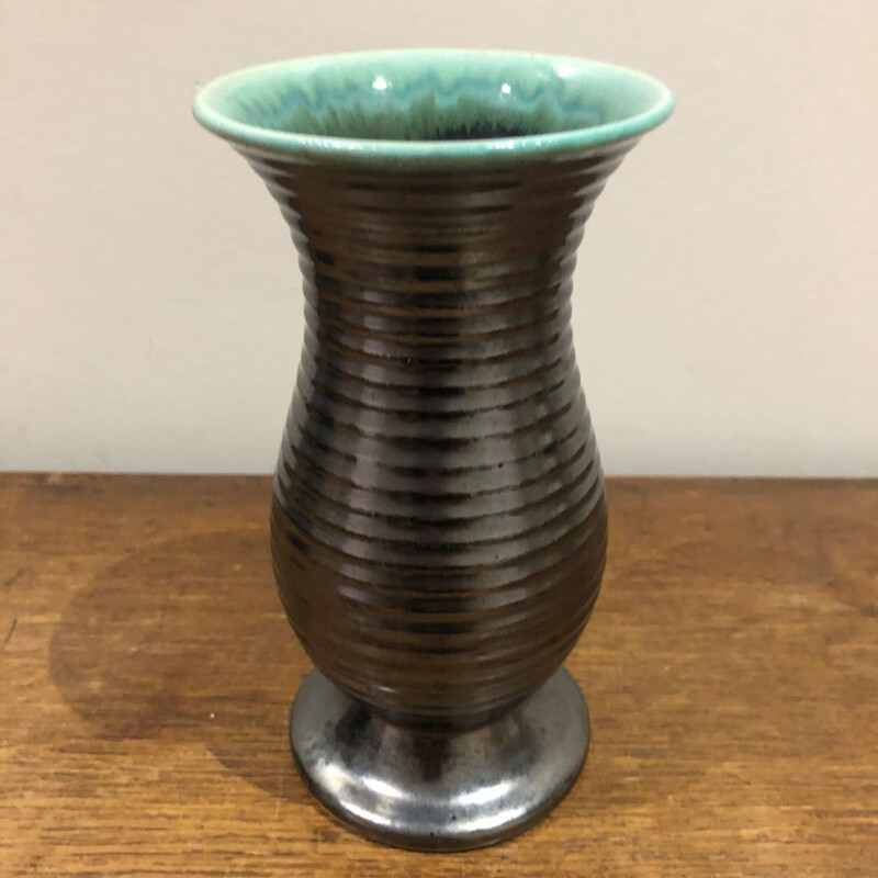 Vaso vintage nero e verde di Saint Clément, 1950