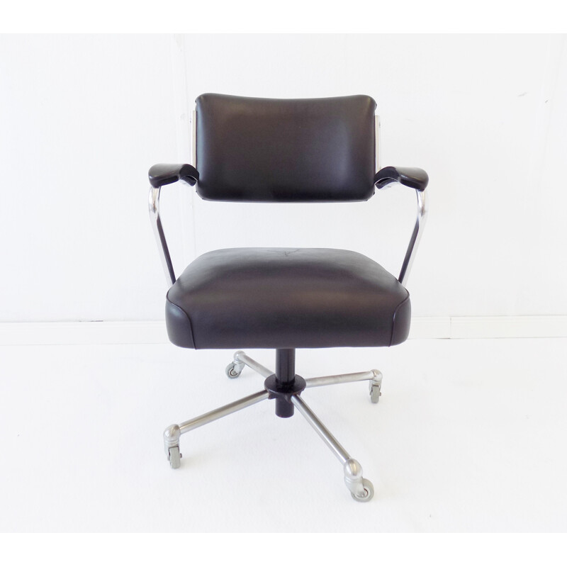 Chaise de bureau vintage en simili-cuir noir Drabert 1960