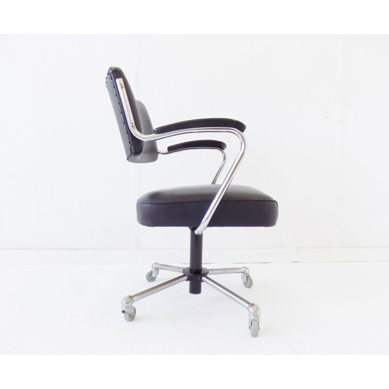 Vintage office chair black leatherette Drabert 1960