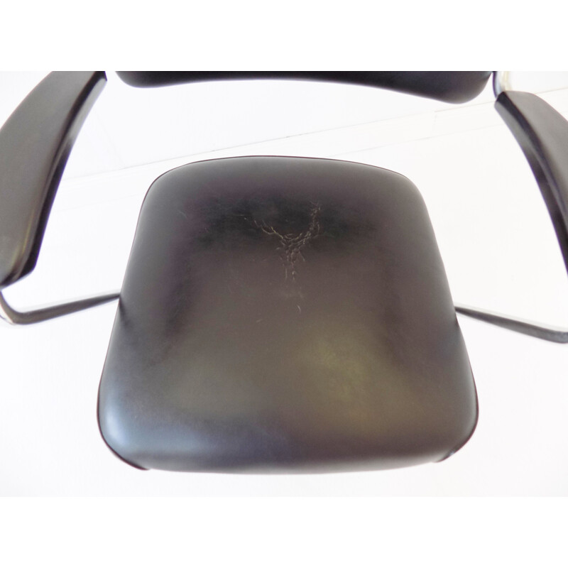 Chaise de bureau vintage en simili-cuir noir Drabert 1960