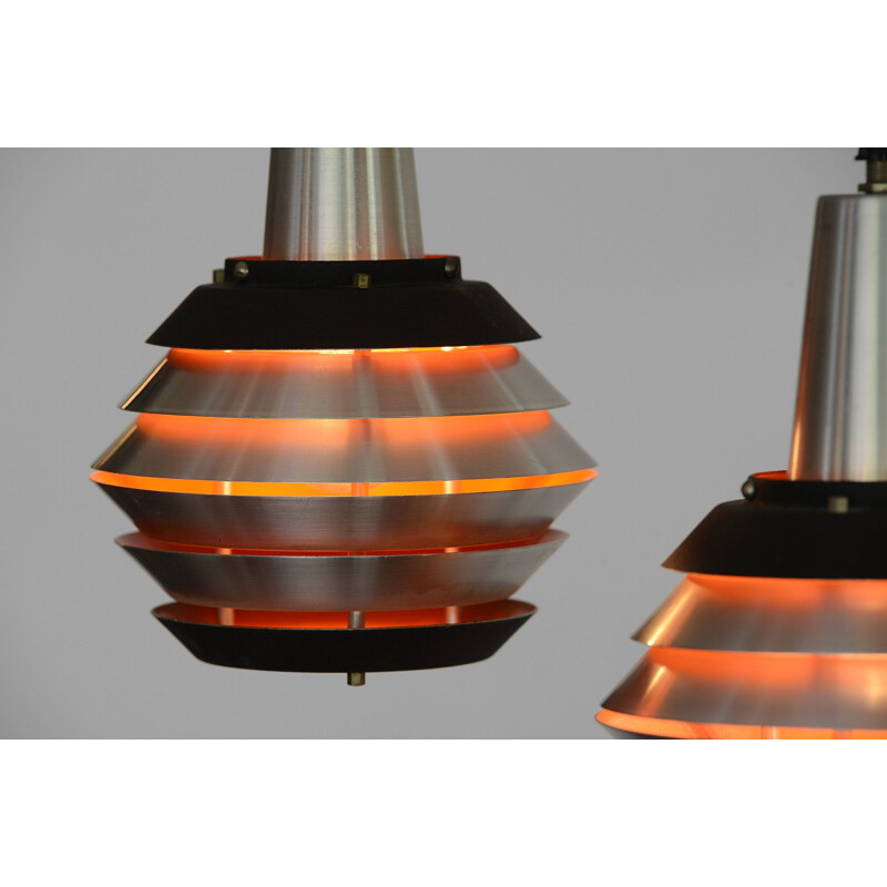 Pair of vintage pendant lights aluminum by Carl Thore for Granhaga Metall. Sweden 1960