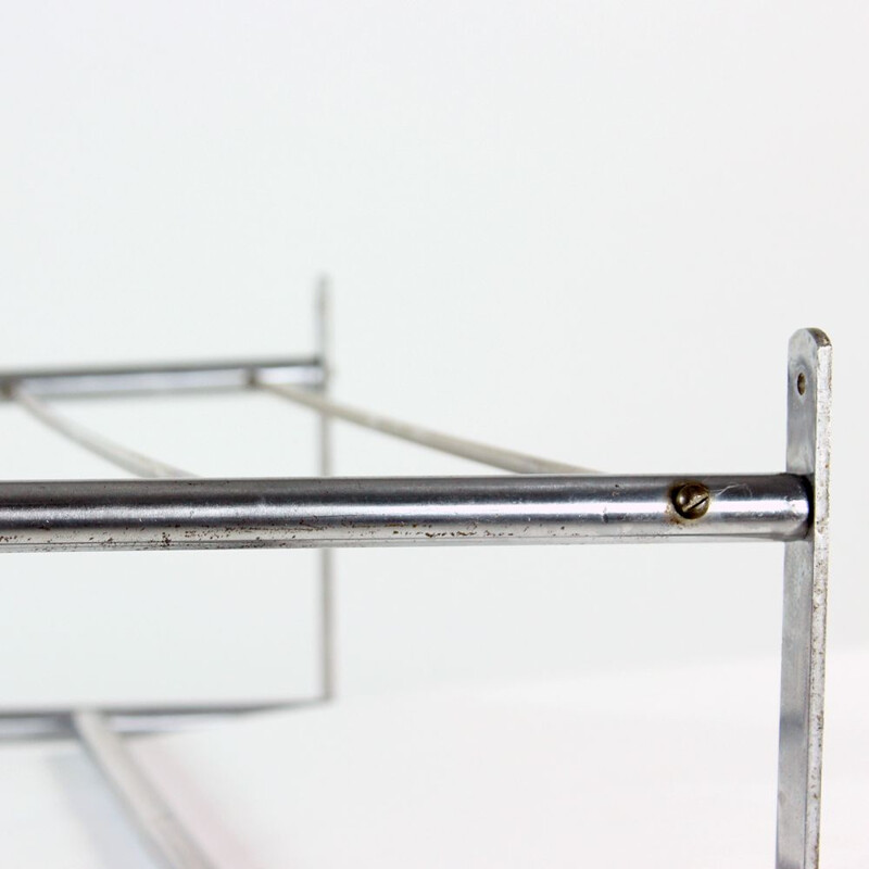 Vintage Wall Coat Rack And Shelf In Chrome, Czechoslovakia 1950