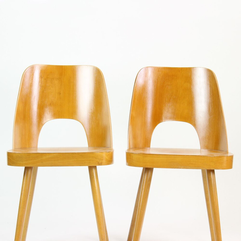 Pair of Mid Century Beech Chairs By Oswald Haerdtl For Ton, 1950