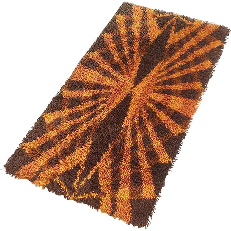 Scandinavisch bruin en oranje wollen vloerkleed - 1970