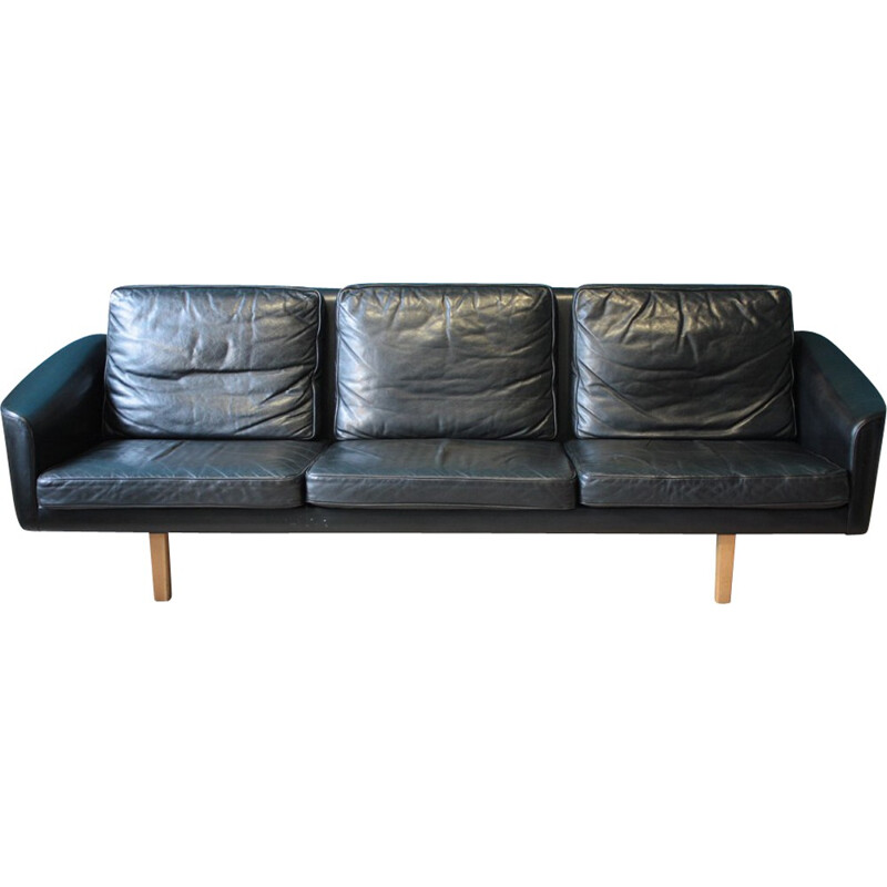 Swedish 3 Seater Sofa in black leather, Lennart BENDER - 1960s