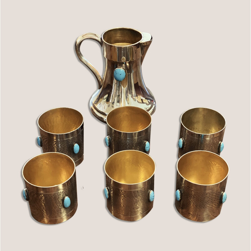 Vintage set of 6 goblets and 1 metal jar