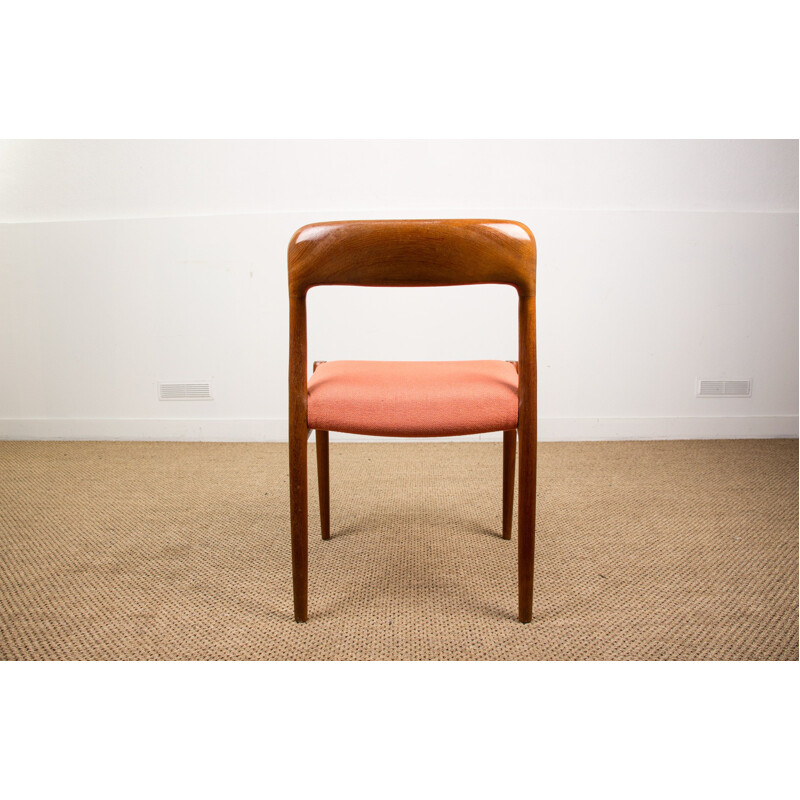 Suite of 4 vintage chairs in Teak and light red fabric N 75 from N.O.Moller Danoises