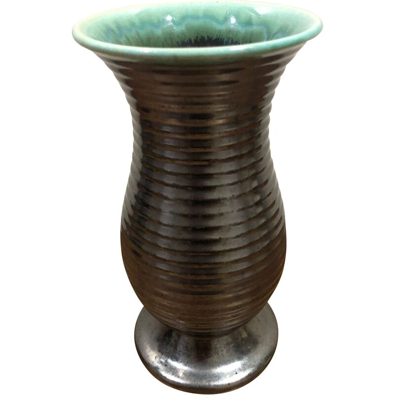 Vaso vintage nero e verde di Saint Clément, 1950