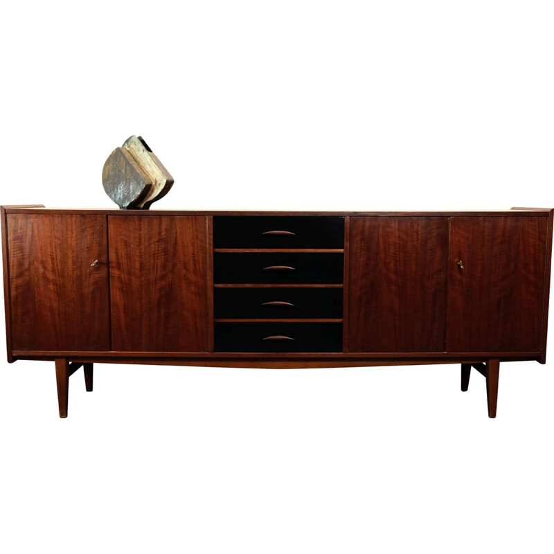 Teak sideboard with 4 black drawers - 1960s