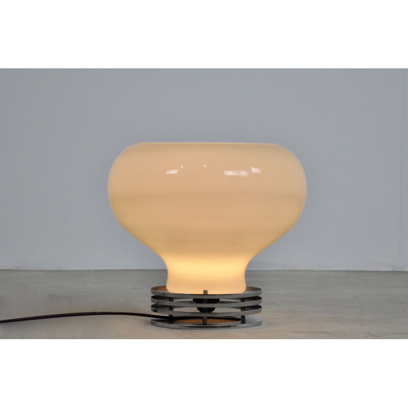 Vintage glass and metal opaline lamp, Italy 1970