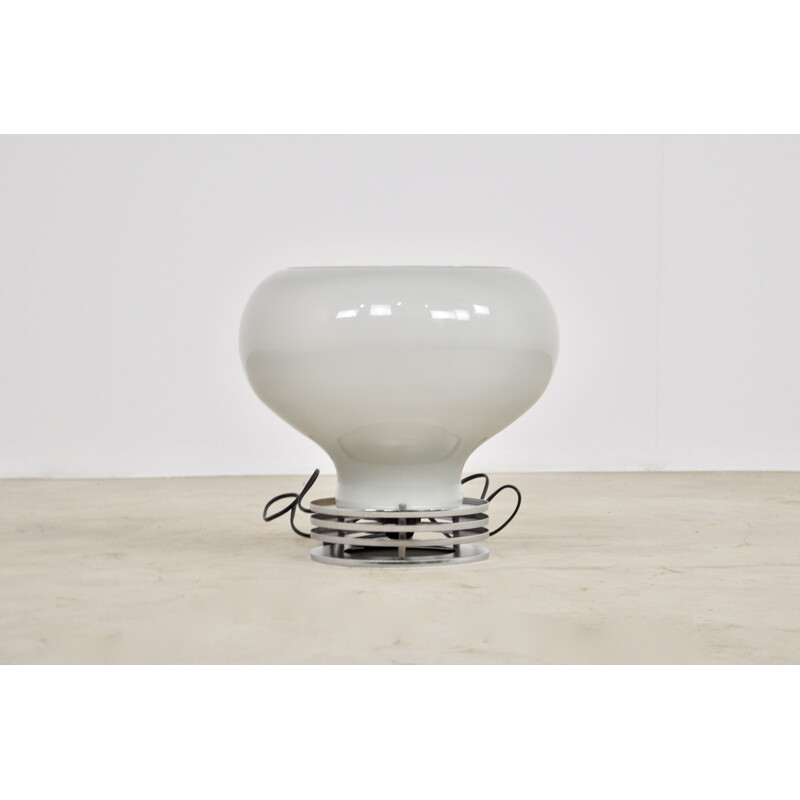 Vintage glass and metal opaline lamp, Italy 1970