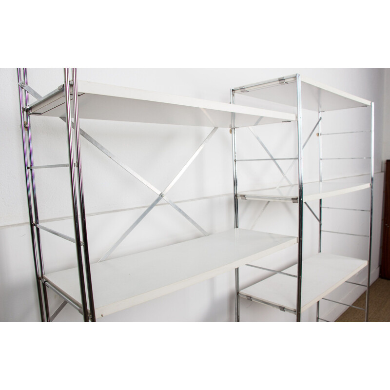 Vintage Wood and Aluminium modular shelves Ladderax 1970