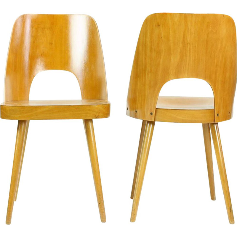 Pair of Mid Century Beech Chairs By Oswald Haerdtl For Ton, 1950