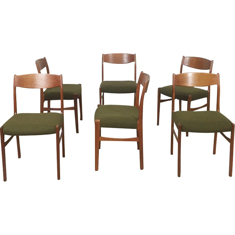 Set of 6 Glyncore Scandinavian green dining chairs - 1960s