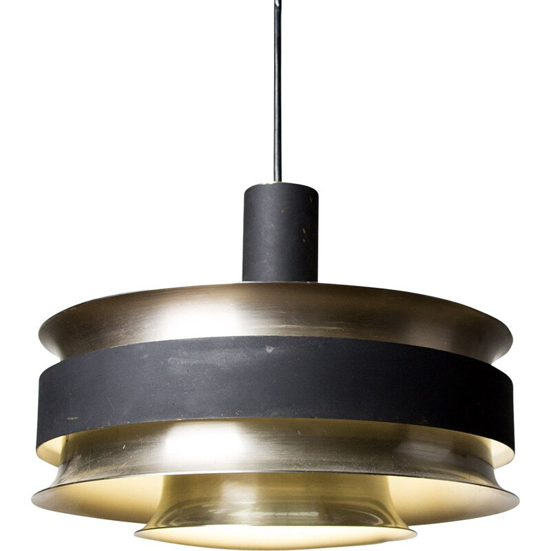 Vintage pendant lamp in drawn aluminium bronze color by Carl Thore for Granhaga first Danish edition 