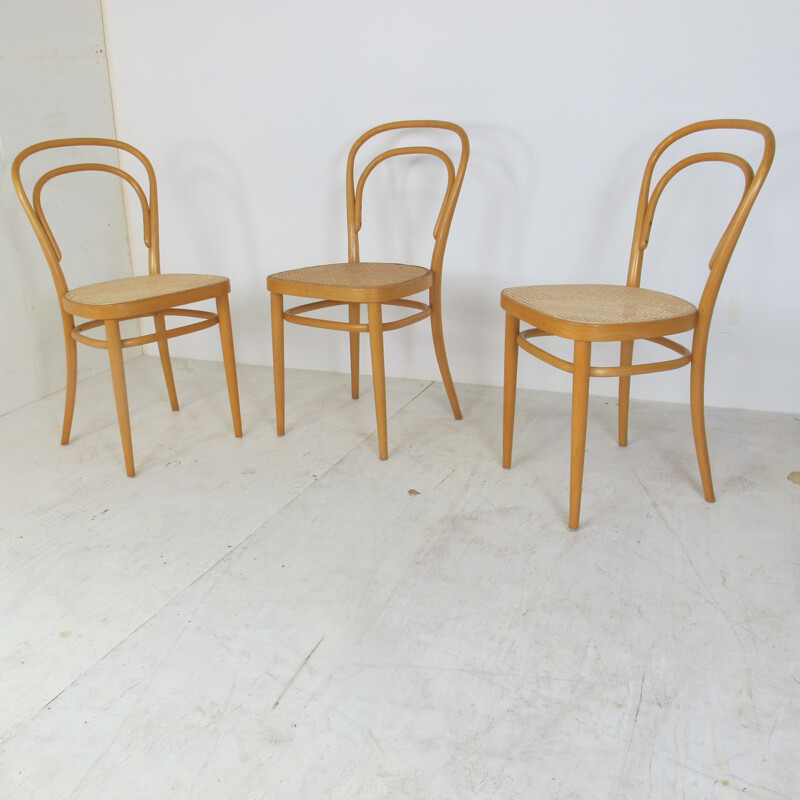 Set of 3 chairs Vintage Beech Nr. 14 Chair by Michael Thonet for Thonet, 1980s