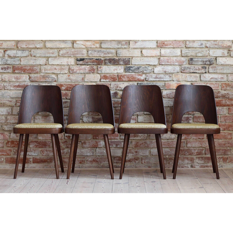 Set of 4 vintage Dining Chairs by Oswald Haerdtl, Reupholstered in Sahco Fabric, Midcentury