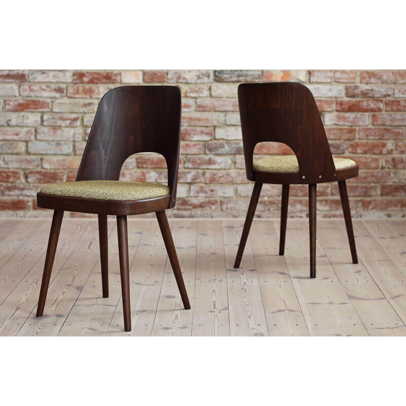 Set of 4 vintage Dining Chairs by Oswald Haerdtl, Reupholstered in Sahco Fabric, Midcentury