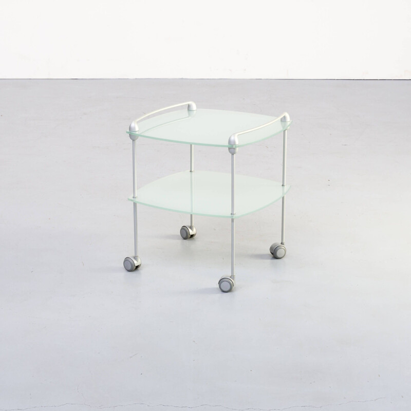 Vintage glass and aluminium trolley for Ligne Roset 1990s