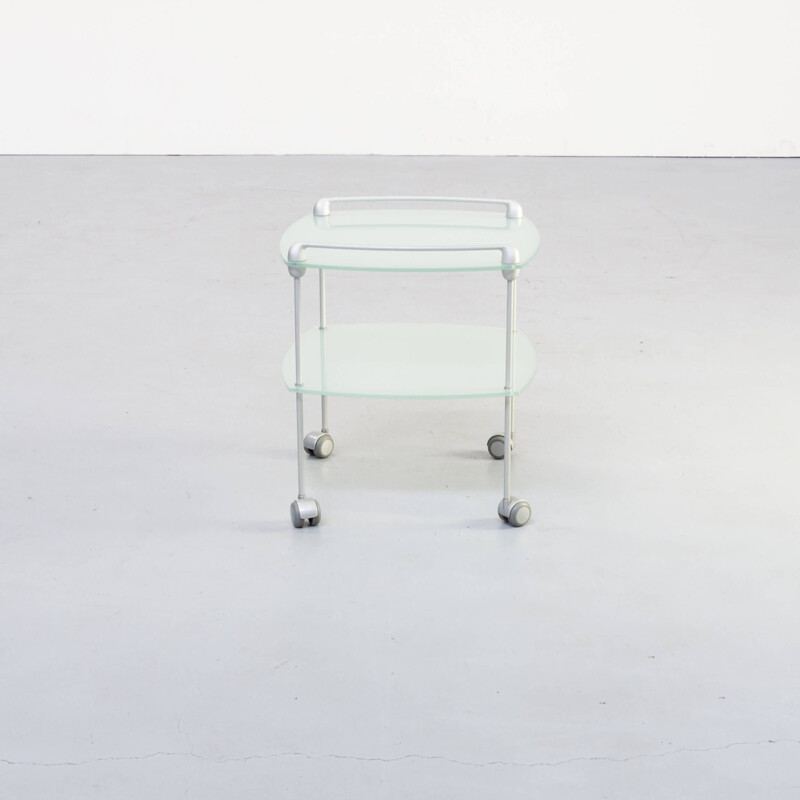 Vintage glass and aluminium trolley for Ligne Roset 1990s