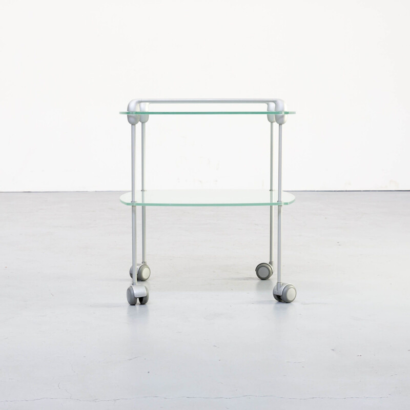 Vintage glass and aluminium trolley for Ligne Roset 1990s