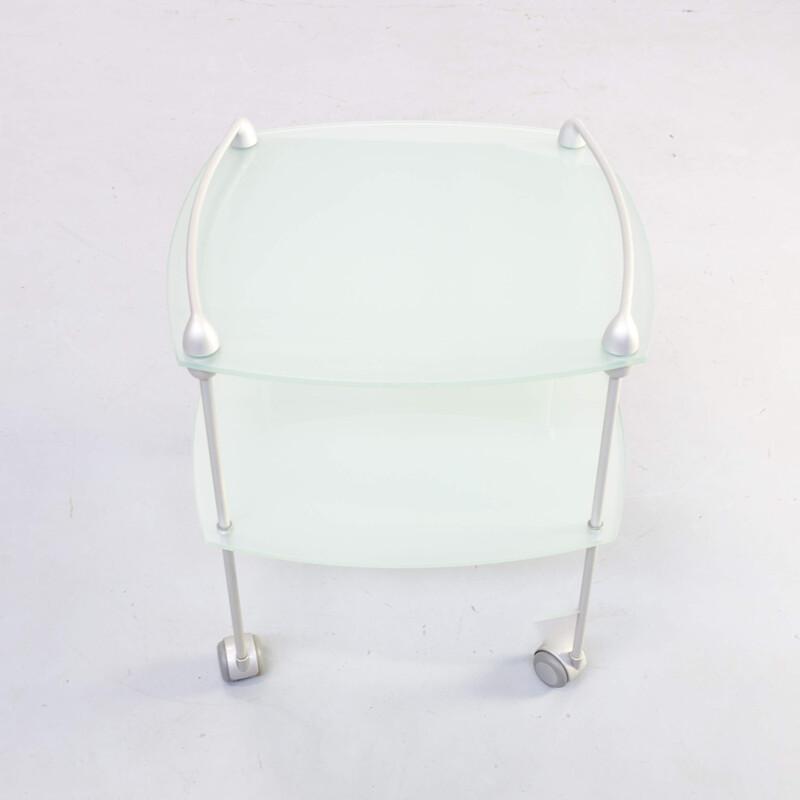 Chariot vintage en verre et aluminium pour la Ligne Roset 1990