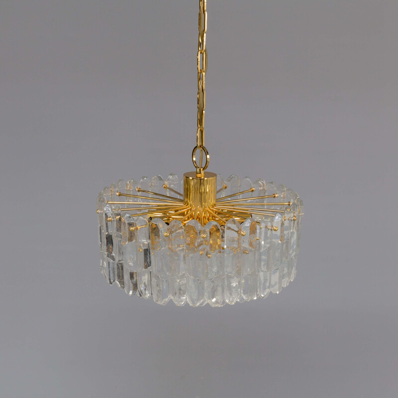 Vintage brass and glass pendant hanging lamp for Kalmar J.T. 1960s