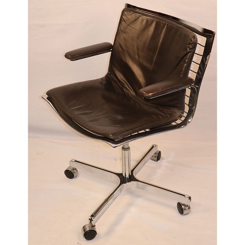 Vintage office armchair in chromed steel and leather Apelbaum 1970