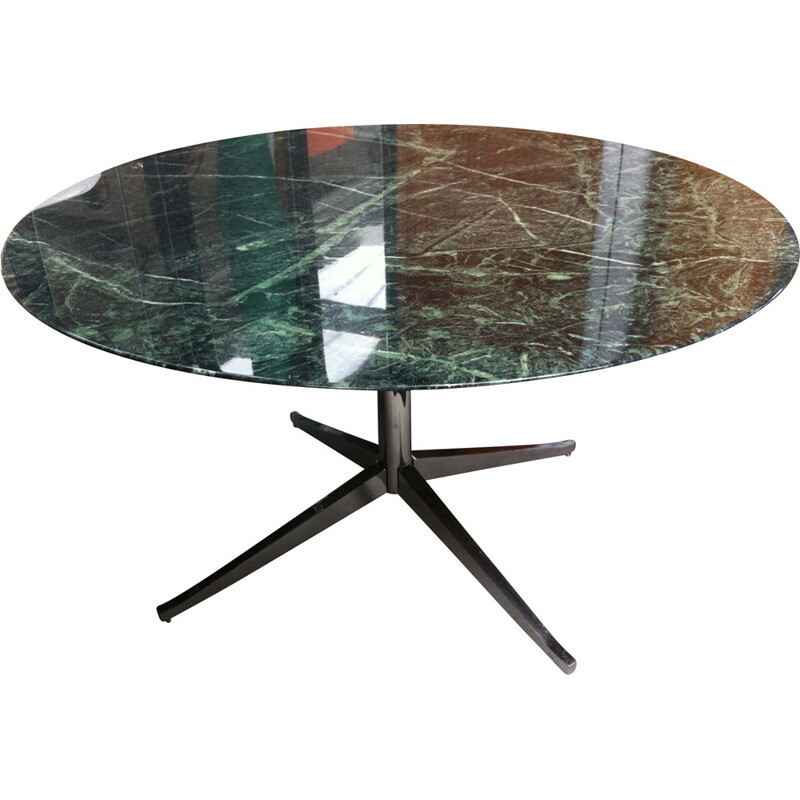 Green marble round table, Florence KNOLL - 1980s 