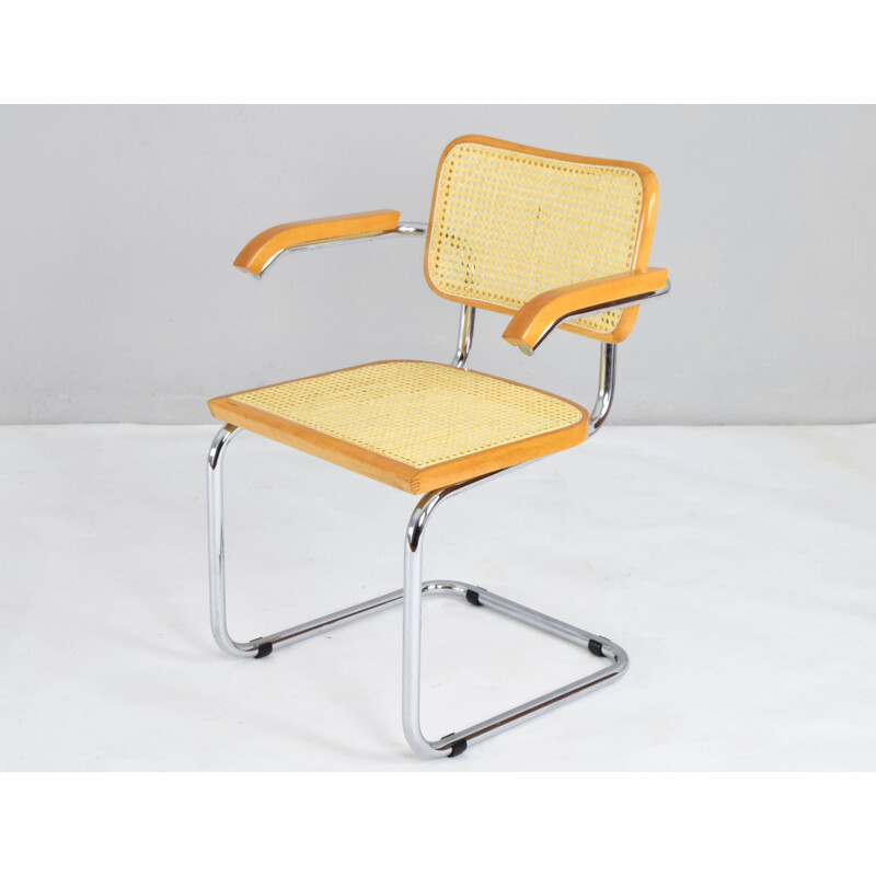 6 Mid-Century B64 Cesca Chair With Arms set by Marcel Breuer, Italy 1970s
