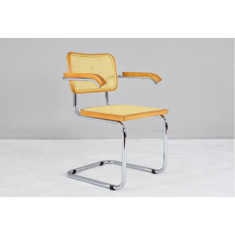 6 Mid-Century B64 Cesca Chair With Arms set by Marcel Breuer, Italy 1970s
