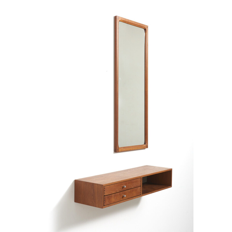 Vintage Wall Mount Cabinet With Mirror by Kai Kristiansen for Aksel Kjersgaard, Denmark 1960s