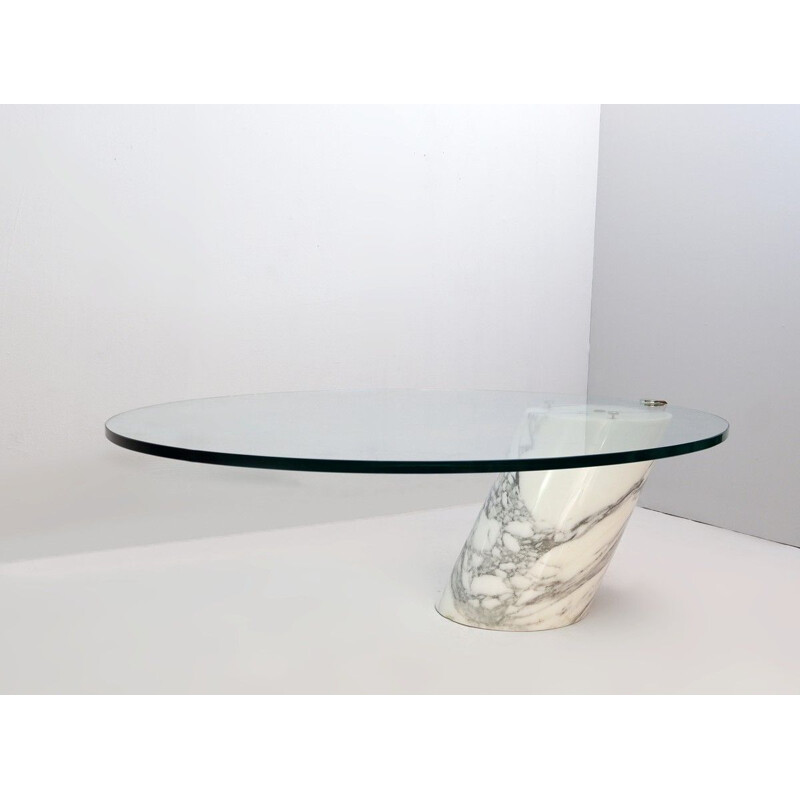 Vintage K1000 White Marble and Glass Coffee Table by Team Form for Ronald Schmitt, 1980