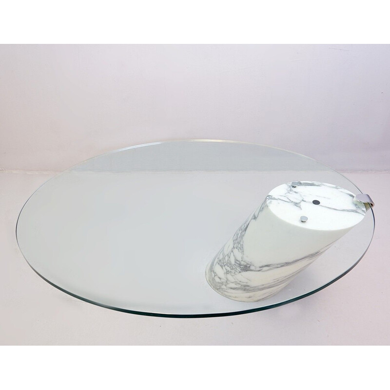 Vintage K1000 White Marble and Glass Coffee Table by Team Form for Ronald Schmitt, 1980