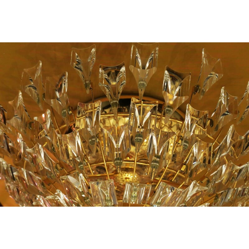 Vintage Gilt Brass and Crystal Ceiling Lamp Stilkronen, Italian 1970s
