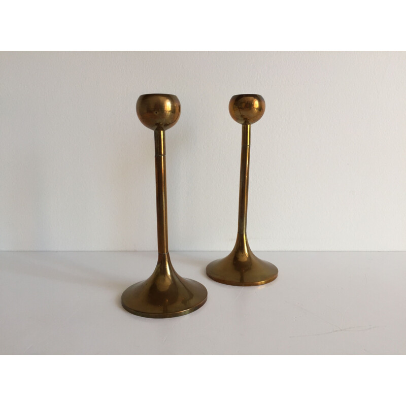 Pair of vintage Scandinavian brass candleholders