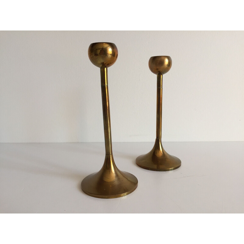 Pair of vintage Scandinavian brass candleholders