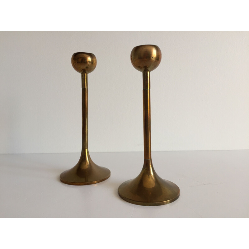 Pair of vintage Scandinavian brass candleholders