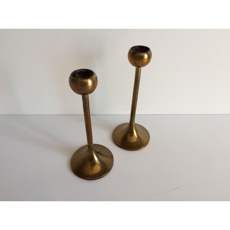 Pair of vintage Scandinavian brass candleholders