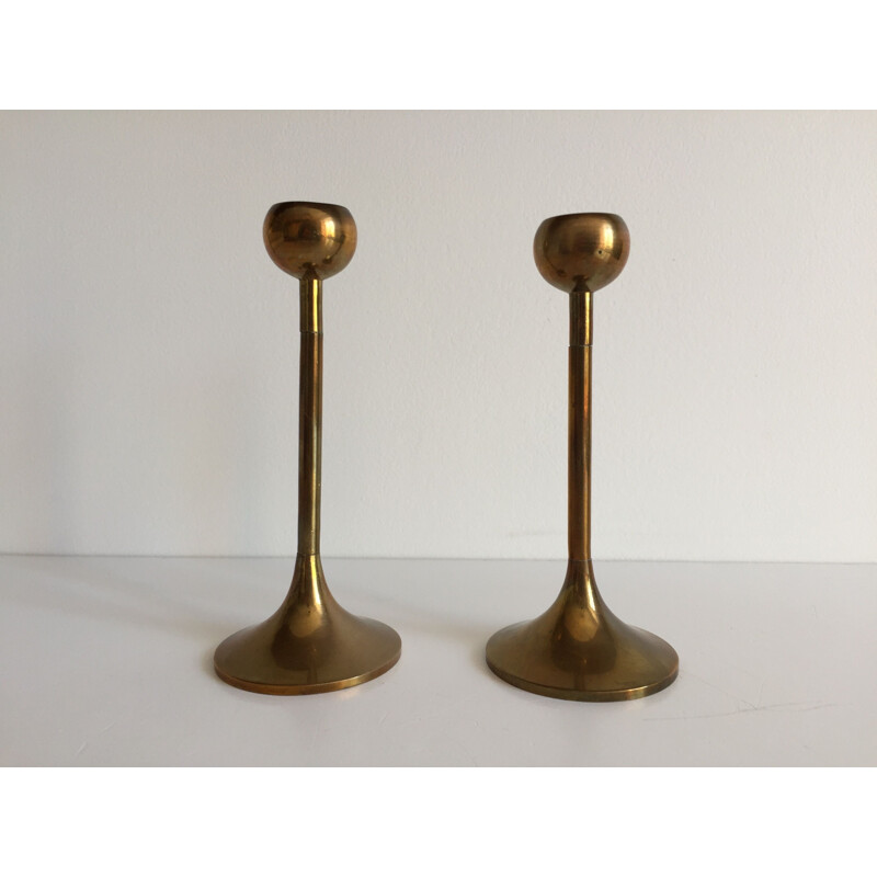 Pair of vintage Scandinavian brass candleholders