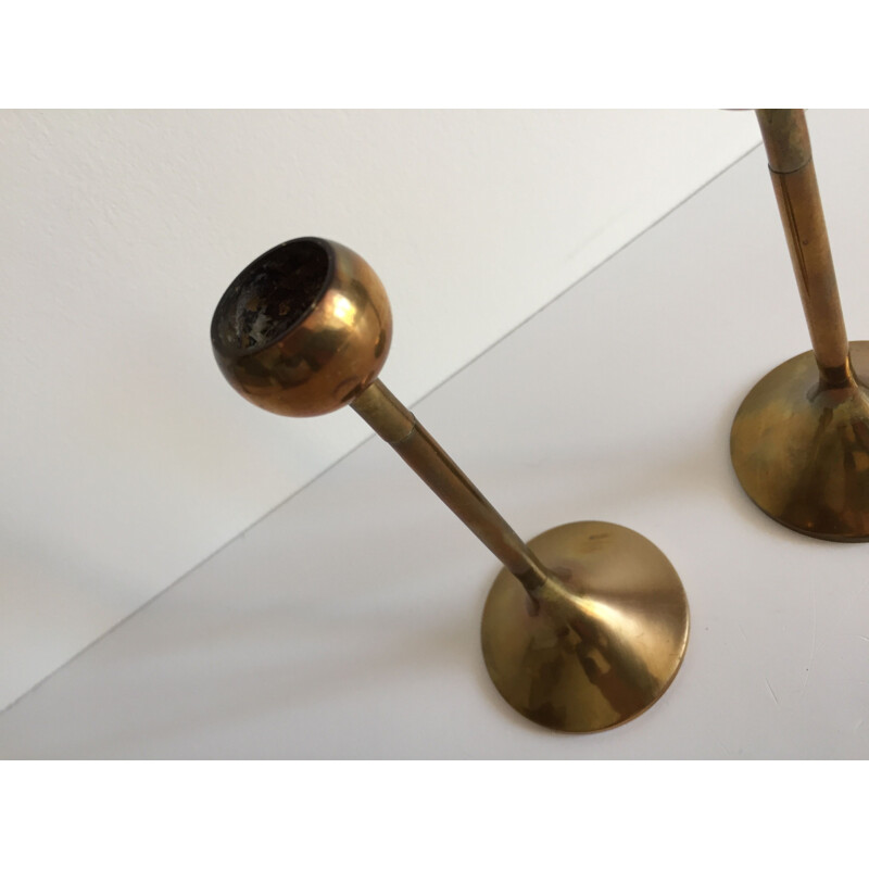 Pair of vintage Scandinavian brass candleholders