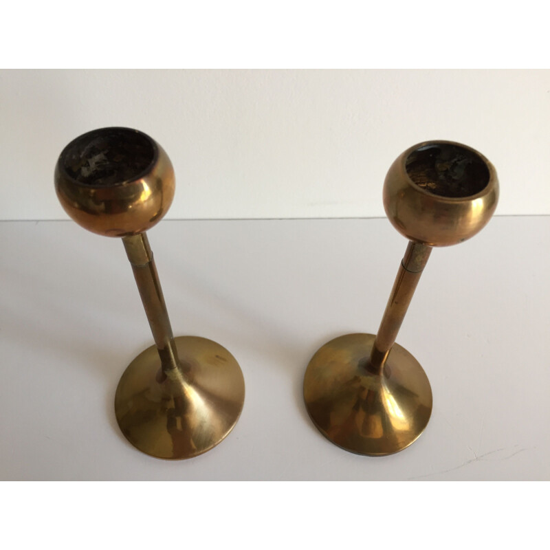 Pair of vintage Scandinavian brass candleholders