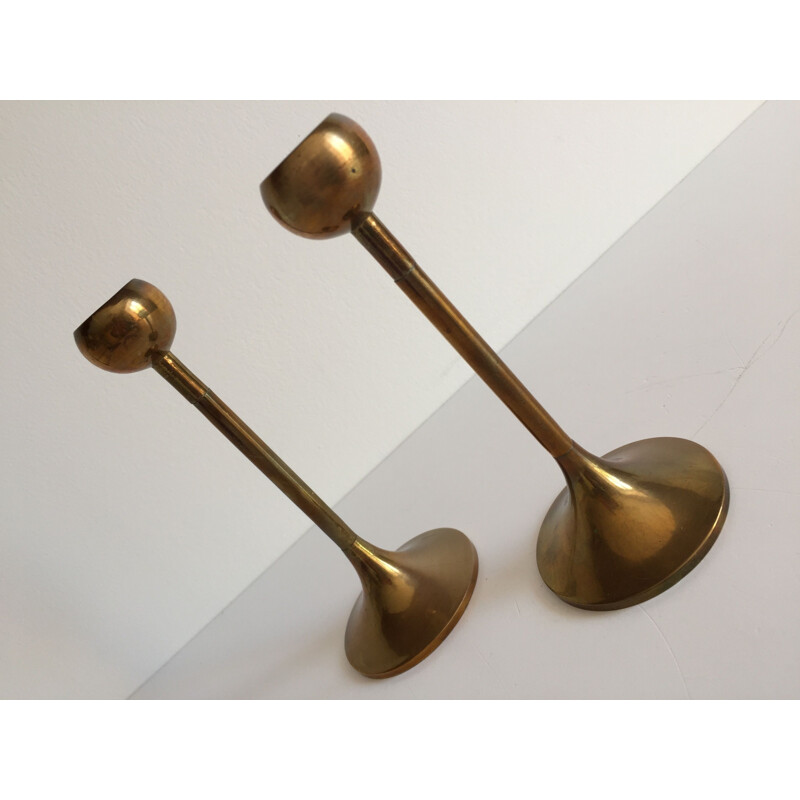 Pair of vintage Scandinavian brass candleholders