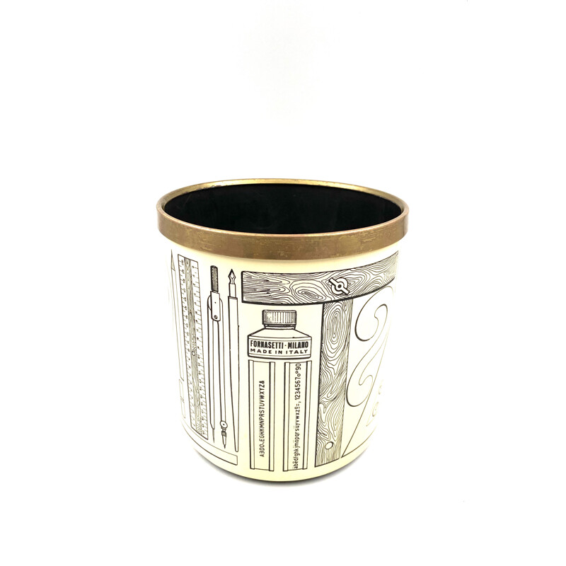 Vintage 'Riga e Squadra' Waste Paper Basket  Plant Pot, Atelier Fornasetti Piero Fornasetti 1980