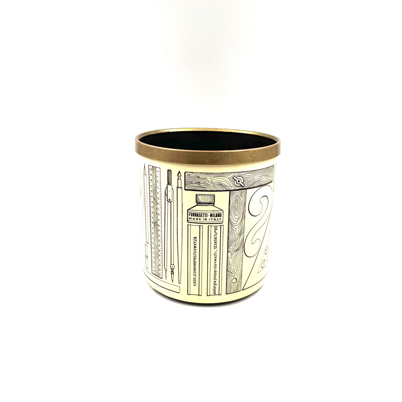 Vintage 'Riga e Squadra' Waste Paper Basket  Plant Pot, Atelier Fornasetti Piero Fornasetti 1980